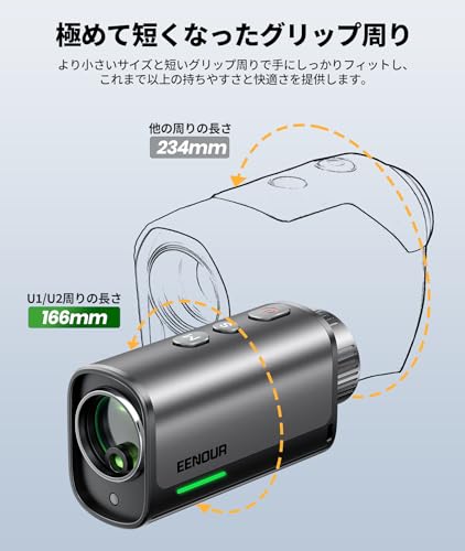 EENOUR ゴルフレーザー距離計 U1/U2 超小型 最速0.02s測定 3点間距離 7倍望遠 高透過 単レンズ ミニ 単眼 距離計測器 874yd対応 専用ケース付き (LCD黒表示 U1, ブラック) 中間 画像