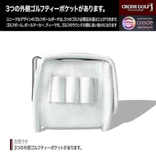 CRODE ボールマーカーとティーホルダー付きゴルフボールバッグ、多機能ゴルフボール収納キャリーポーチプレミアムレザーです 中間 画像