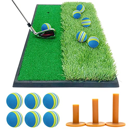 GolfStyle ゴルフマット ゴルフ 練習 マット 2WAY 人工芝 ラフ フェアウェイ ゴムマット土台が重いから動かない 素振り スイング 練習器具 室内 屋外 33×62cm ゴルフティー ゴルフボール Eセット (ブルー) 1枚目 画像