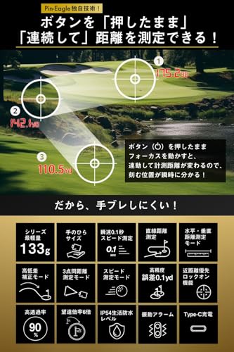 【プロゴルファー 菅楓華プロ 推奨】【 三点間距離/瞬間連続測定 】【 5つの測定モード搭載】 Pin-Eagle ゴルフ 距離計 レーザー LCD 2025年最新鋭型 【連続測定による手ぶれ軽減】 【充実した機能とわかりやすい操作性】 超軽量 0.1秒測定 光学6倍望遠 ゴルフ距離計 距離計 計測器 距離計測器 レーザー きょり計 中間 画像