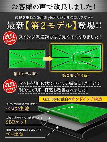 GolfStyle ゴルフマット ゴルフ 練習 マット 跡がつく ターフ跡が確認できる 素振り スイング ショットマット アプローチ アイアン 練習用 ダフり チェック ゴムマット 33×62cm 単品 中間 画像