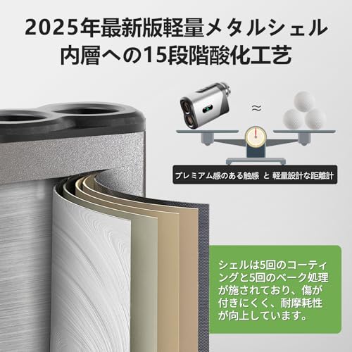ゴルフ距離計 レーザー測定器 1000m対応 大画面&6.5倍望遠 - G-KiKi 0.05秒高速測定 手ブレ補正 1094YD IP54防水 - Type-C充電 競技対応 - ゴルフ用測定器 工事測量 速度/高度/距離測定 日本語説明書付き 中間 画像