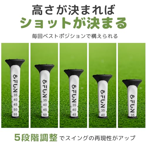 &FUN(アンドファン)ゴルフティー ラバーヘッド ロングティー 5段階目盛り 黒リング付 80mm 6本入 高さ安定 飛距離アップ (Red) 中間 画像