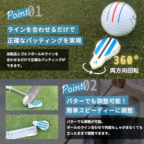 Alignment Ball Mark アライメントボールマーク 日本語説明書付 ゴルフ マーカー USGA 公式ルール 適用 ブルー1つ 中間 画像