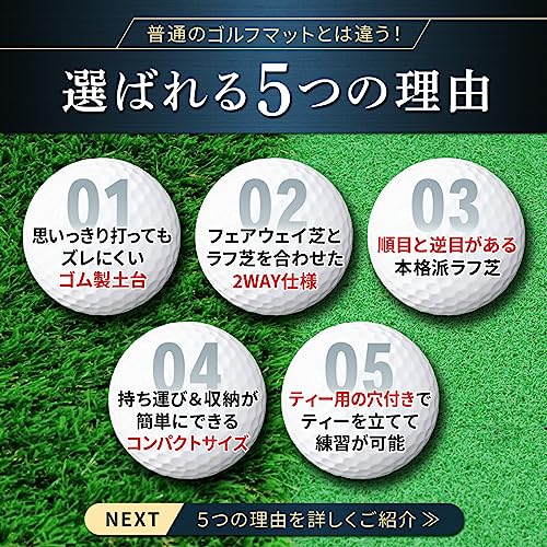 GolfStyle ゴルフマット ゴルフ 練習 マット 2WAY 人工芝 ラフ フェアウェイ ゴムマット土台が重いから動かない 素振り スイング 練習器具 室内 屋外 33×62cm 単品 中間 画像