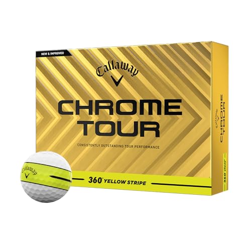 キャロウェイ(Callaway) ゴルフボール CHROME TOUR 24 360 YLW STRIPE 4ピース構造 360°イエローストライプ・ホワイト 画像1