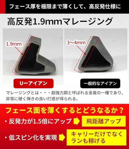 FLIT BOX マレージング U-I 右用 メンズ UI アイアン型ユーティリティ(UI3/UI4/UI5)中空構造 ハイブリッド 高反発ユーティリティアイアン (FD-60標準シャフト, Rフレックス, 18, 度, 右利き) 中間 画像