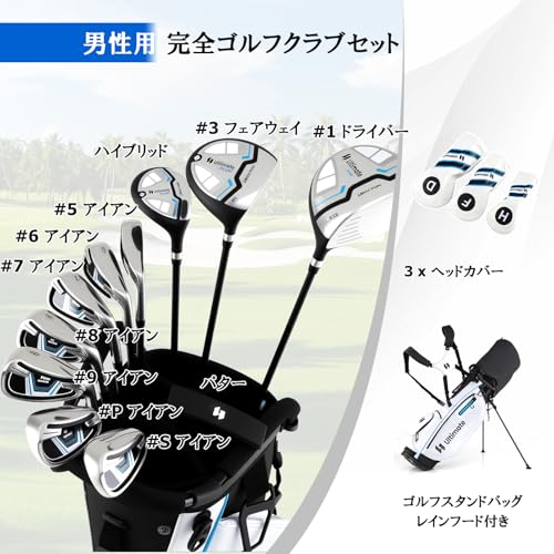 GYMAX ゴルフクラブセット メンズ 右用 ゴルフセット クラブ11本 フルセット Rフレックス 人気モデル 初心者から上級者まで 高反発設計 ヘッドカバー3本付き 軽量キャディバッグ同梱 (ホワイトwhite) 最後 画像