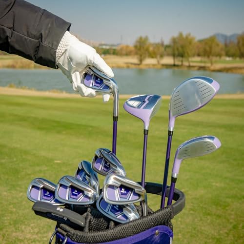 GYMAX ゴルフクラブセット レディース ゴルフセット クラブセット クラブ11本 右利き用 軽量設計 低重心 高弾道 寛容性向上 カバー付き キャディバック付き ゴルフ用品 プレゼント Purple 中間 画像