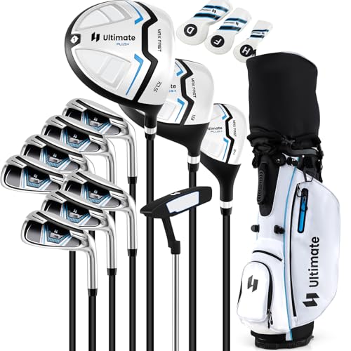 GYMAX ゴルフクラブセット メンズ 右用 ゴルフセット クラブ11本 フルセット Rフレックス 人気モデル 初心者から上級者まで 高反発設計 ヘッドカバー3本付き 軽量キャディバッグ同梱 (ホワイトwhite) 1枚目 画像