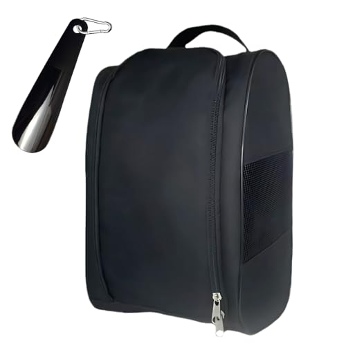 LIBREVA 【現役パーソナルトレーナー推薦】シューズケース 靴べら付き メッシュ 通気性 バッグ スニーカー 靴入れ ゴルフ バスケ バレー スパイク スポーツ ジム 部活 【日本国内検品】 (ブラック) 1枚目 画像