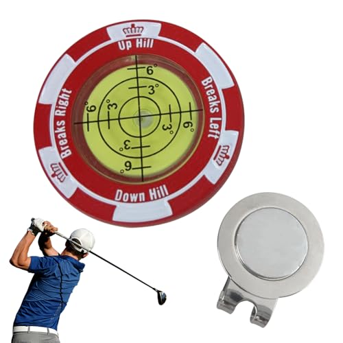 UrbanPulse ゴルフ マーカー 水平器 マグネット ゴルフ用品 ゴルフマーカー ボールマーカー 水準器 小型 丸形 ミニ 目盛り付き アナログ 傾斜 測定 ゴルフ パッティング用 パター練習用 高精度 多機能 丸型気泡水平器 ハットクリップ付きゴルフトレーニング器具 (レッド) 画像1