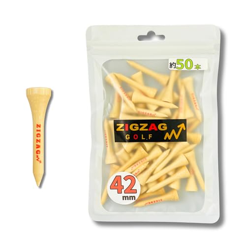 ゴルフ ティー バンブーティー 42mm 60mm 70mm 82mm 約50本入り 丈夫で折れにくい 人気 ショートティー スタンダードティー ロングティー スーパーロング ティー 竹製 木製 、ドライバー、アイアン、FW、UTのティーショットに最適 ジグザグティー ゴルフティー (42mm) 1枚目 画像