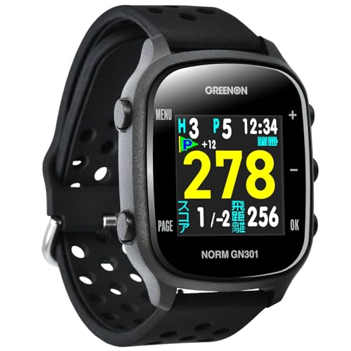 GreenOn（グリーンオン）ザ・ゴルフウォッチ ノルムⅡ プラス ※みちびきL１S対応 カラー液晶 THE GOLF WATCH NORM Ⅱ Plus/ノルム GN301 グリーンアンジュレーション表示 (新モデル（NORM GN301）, ブラック) 画像1