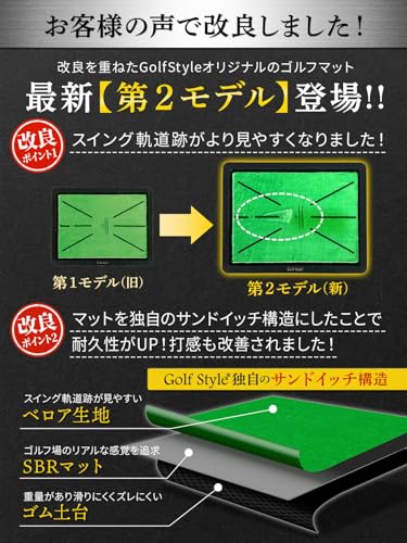Golf Style ダフりチェック ゴルフマット ターフ跡が確認できる ゴルフ 練習 マット 素振り アイアン スイング 跡がつく ショットマット 練習用 ゴムマット 34×44cm 単品 中間 画像