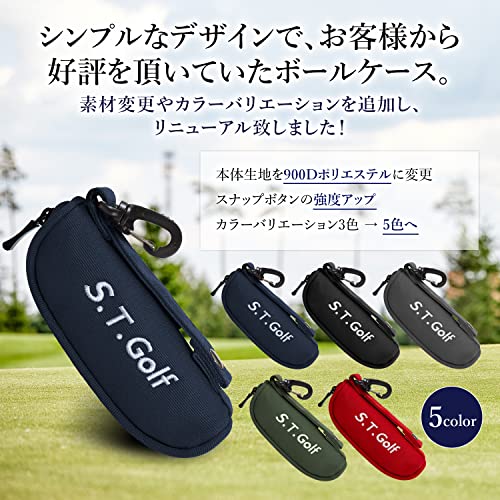 S.T.Golf ゴルフボールケース ゴルフ ボールポーチ ボール3個用 5色 軽量 50g リニューアル 900Dポリエステル採用 高強度 耐久性 撥水加工 (ネイビー) 最後 画像