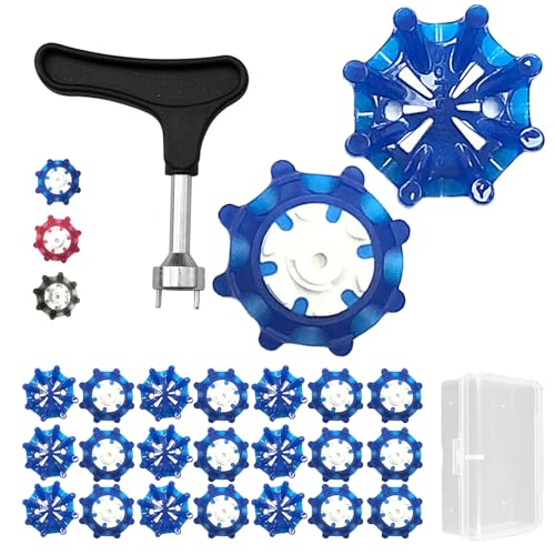 QuickYen ゴルフシューズ スパイク (Soft spikes) 24個入 スパイク ゴルフ 鋲 交換用 ゴルフシューズ スパイク鋲 滑り止め 簡単脱着 収納ケース付き (ブルー+ゴルフ用釘レンチ) [並行輸入品] 画像1