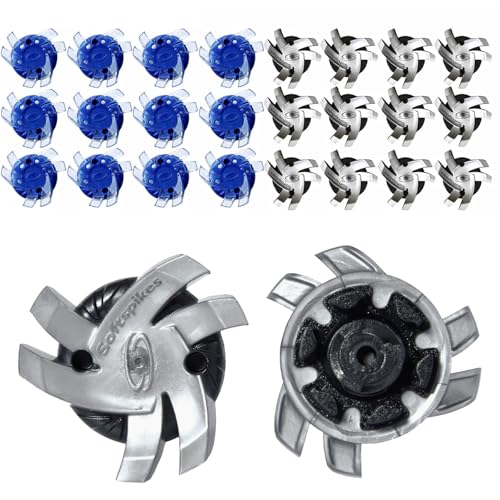 TerraShine ゴルフスパイク鋲 24個セット スパイク フットジョイ スパイク鋲 交換 ゴルフシューズ スパイク 交換用スパイク鋲 衝撃吸収 滑り止め 固定 付け替え 簡単脱着 クリケットシューズにも適用可能 (ダークブルー+灰黒) 画像1