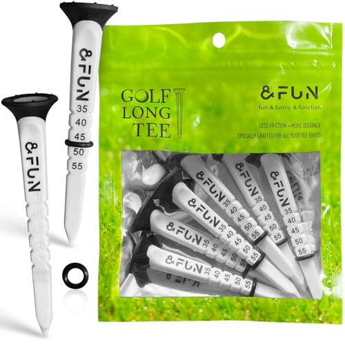 &FUN(アンドファン)ゴルフティー ラバーヘッド ロングティー 5段階目盛り 黒リング付 80mm 6本入 高さ安定 飛距離アップ (Black) 1枚目 画像