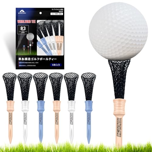 Minezaki【セット品】旋風ティー ゴルフティー ロング 正規品 モノフィラメント構造ティー 弾性型 アップグレードヘッド 幅17mm でボールが乗せやすい ゴルフコンペ アクセサリー ゴルフ用品 ロングティー (83mm) 6本入 1枚目 画像