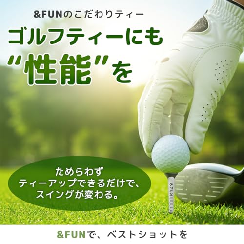 &FUN(アンドファン)ゴルフティー ラバーヘッド ロングティー 5段階目盛り 黒リング付 80mm 6本入 高さ安定 飛距離アップ (Black) 最後 画像